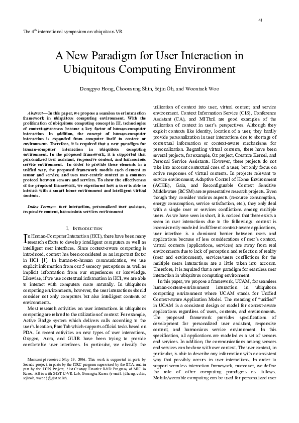 (PDF) A New Paradigm for User Interaction in Ubiquitous Computing ...