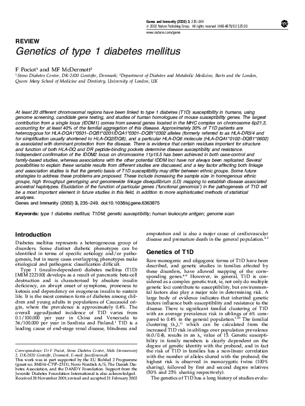 (PDF) Genetics of type 1 diabetes mellitus