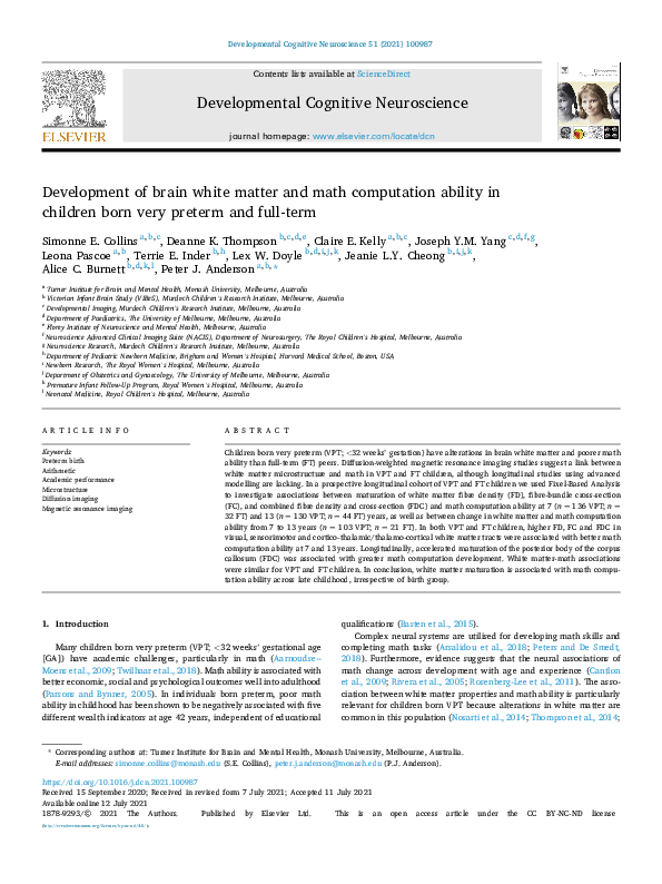(PDF) Development of brain white matter and math computation ability in ...