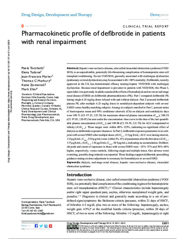 (PDF) Pharmacokinetic profile of defibrotide in patients with renal ...