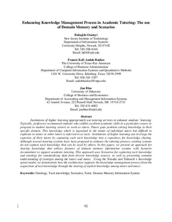 (PDF) Enhancing knowledge management process in academic tutoring: the ...