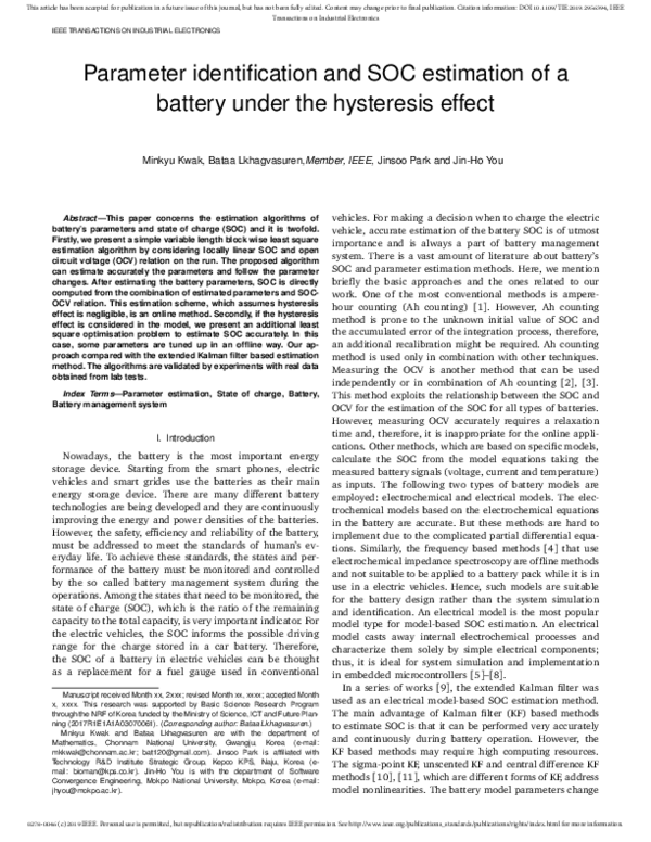 (PDF) Parameter Identification and SOC Estimation of a Battery Under ...