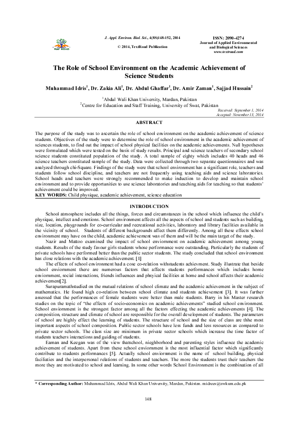 (PDF) The Role of School Environment on the Academic Achievement of ...