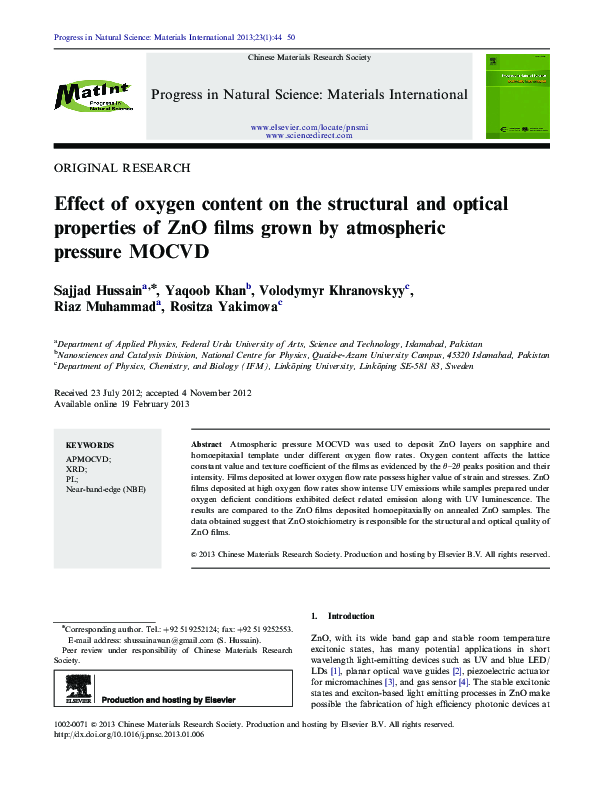(PDF) Effect of oxygen content on the structural and optical properties ...