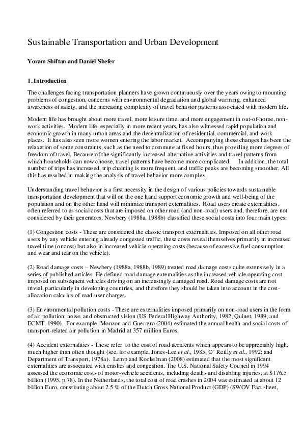 (PDF) Sustainable Transportation and Urban Development