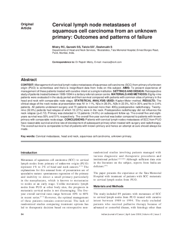 (PDF) Cervical lymph node metastases of squamous cell carcinoma from an ...