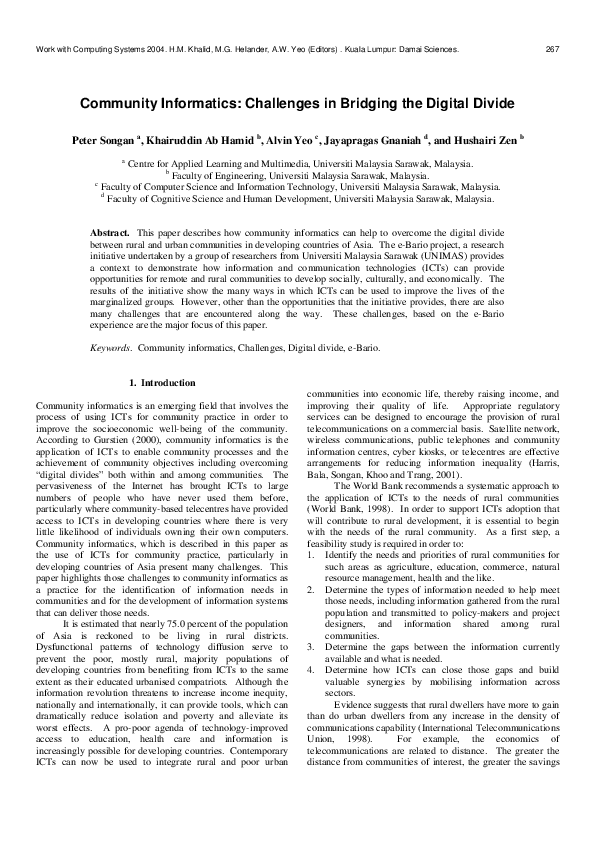 (PDF) Challenges to Community Informatics to Bridging the Digital Divide