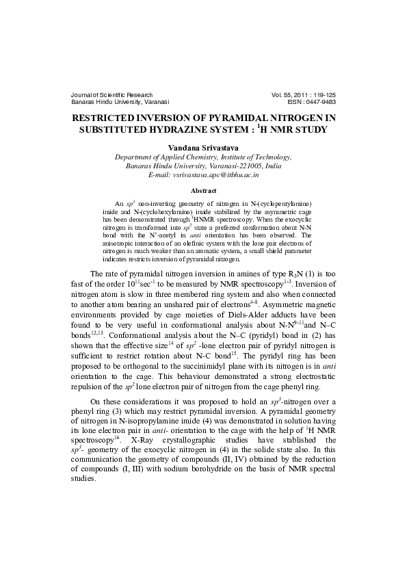 (PDF) Restricted Inversion of Pyramidal Nitrogen in Substituted ...