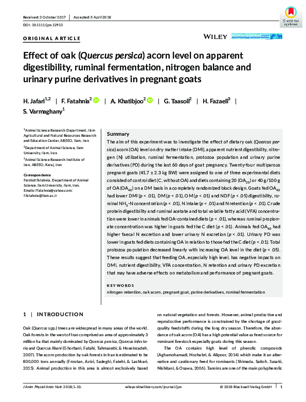 (PDF) Effect of oak (Quercus persica ) acorn level on apparent ...