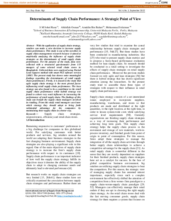 (PDF) Determinants of Supply Chain Performance: A Strategic Point of View