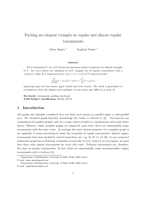 (PDF) Packing edge-disjoint triangles in regular and almost regular ...
