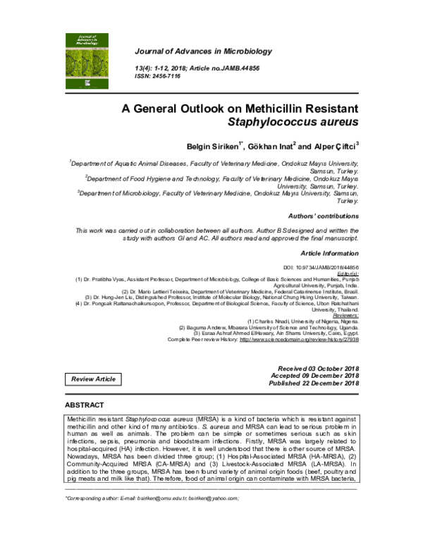 (PDF) A General Outlook on Methicillin Resistant Staphylococcus aureus