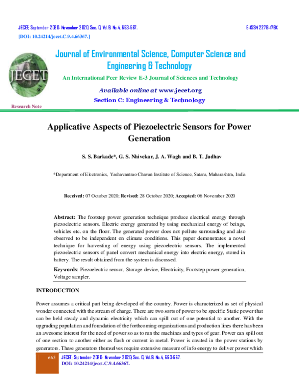 (PDF) Applicative Aspects of Piezoelectric Sensors for Power Generation