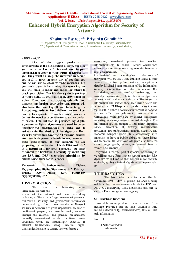 (PDF) Enhanced Hybrid Encryption Algorithm for Security of Network