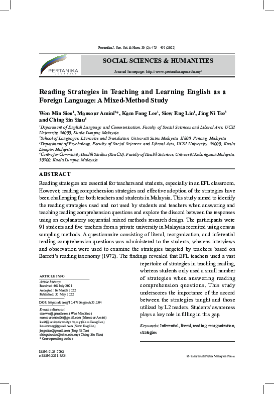 (PDF) Reading Strategies in Teaching and Learning English as a Foreign ...