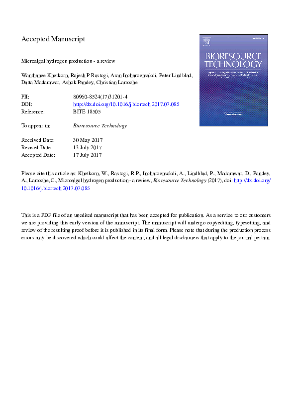 (PDF) Microalgal hydrogen production – A review