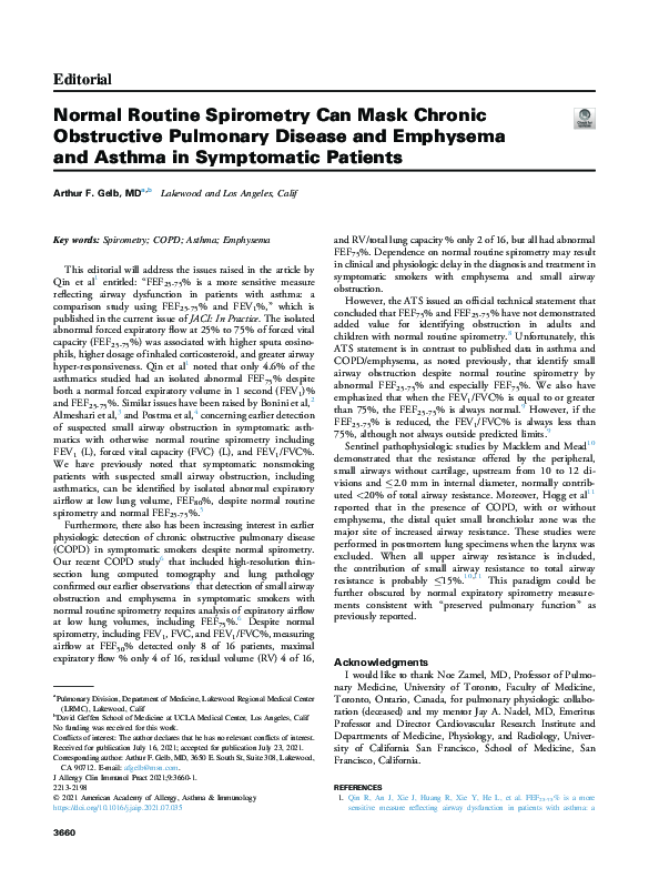 (PDF) Normal Routine Spirometry Can Mask Chronic Obstructive Pulmonary ...