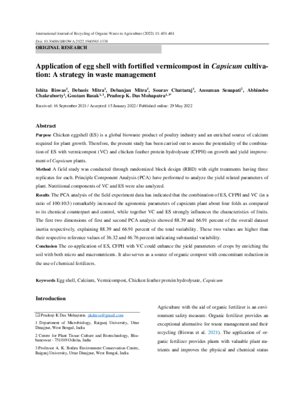 (PDF) Application of egg shell with fortified vermicompost in Capsicum ...