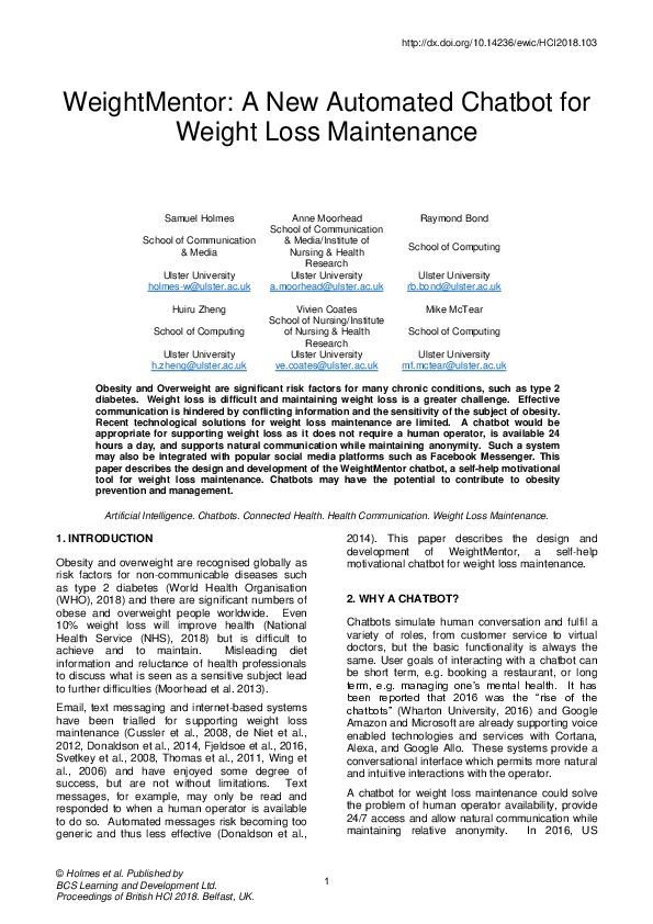 WeightMentor: A New Automated Chatbot for Weight Loss Maintenance