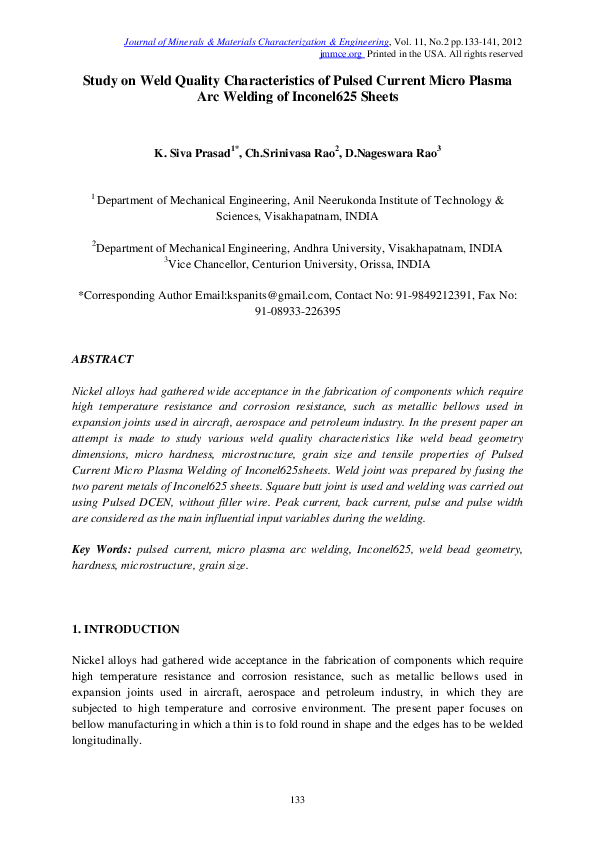(PDF) Study on Weld Quality Characteristics of Pulsed Current Micro