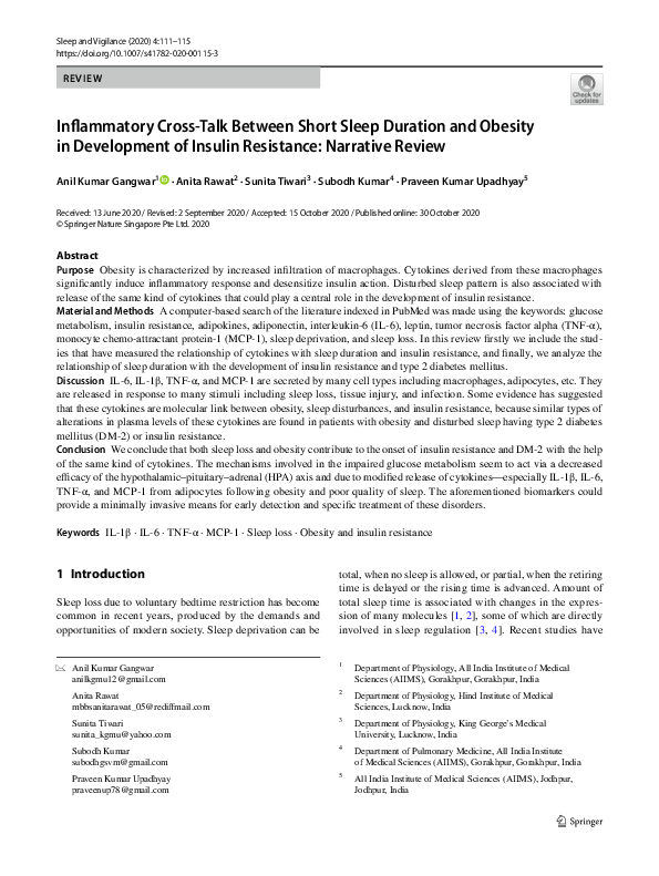 (PDF) Inflammatory Cross-Talk Between Short Sleep Duration and Obesity ...