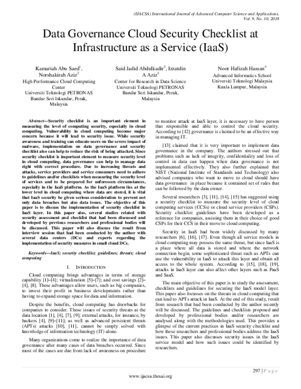 (PDF) Data Governance Cloud Security Checklist at Infrastructure as a ...