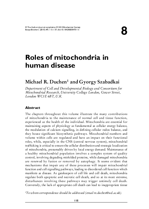 (PDF) Roles of mitochondria in human disease