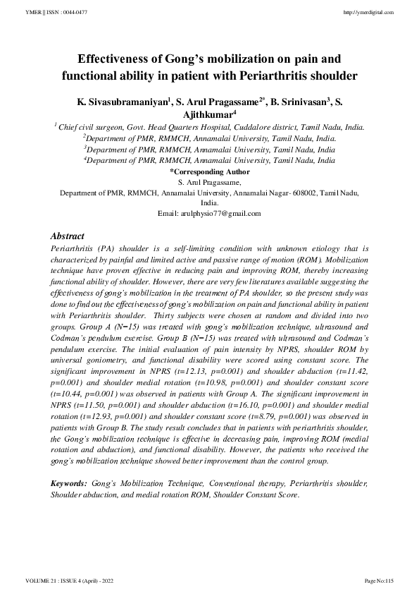 (PDF) Effectiveness of Gong’s mobilization on pain and functional