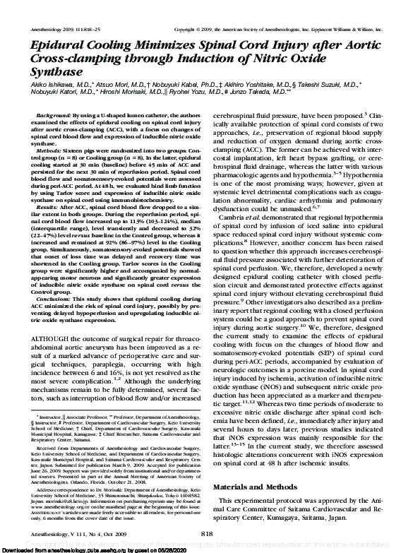 (PDF) Epidural Cooling Minimizes Spinal Cord Injury after Aortic Cross