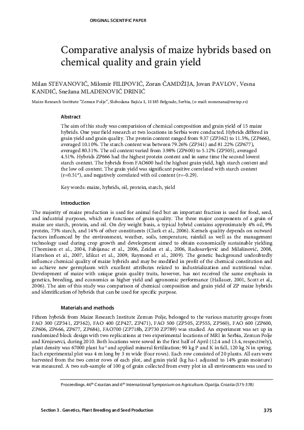 (PDF) Comparative analysis of maize hybrids based on chemical quality ...