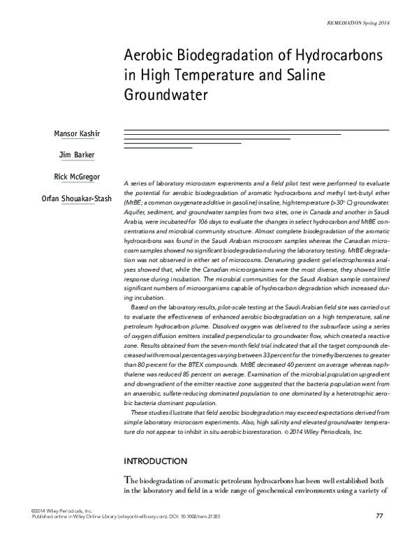 (PDF) Aerobic Biodegradation of Hydrocarbons in High Temperature and ...