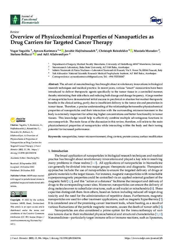 (PDF) Overview of Physicochemical Properties of Nanoparticles as Drug ...
