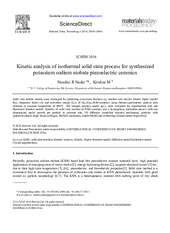 (PDF) Kinetic analysis of isothermal solid state process for ...