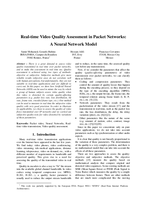 (PDF) Real-time video quality assessment in packet networks: A neural ...