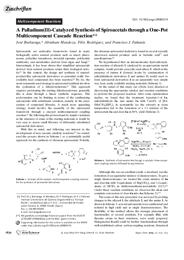 (PDF) A Palladium(II)-Catalyzed Synthesis of Spiroacetals through a One ...