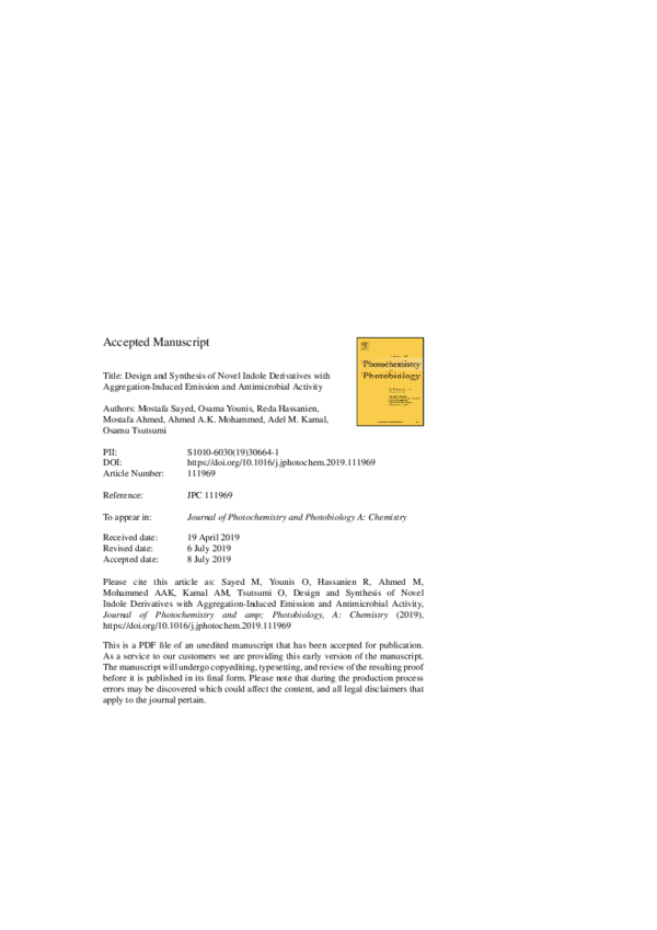 (PDF) Design and synthesis of novel indole derivatives with aggregation ...