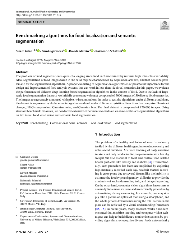 (PDF) Benchmarking algorithms for food localization and semantic ...