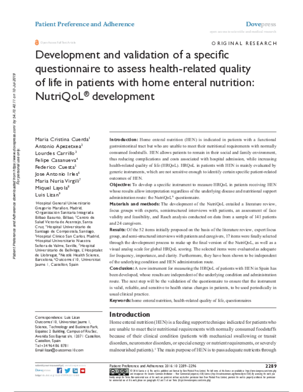 (PDF) Development and Validation of a Specific Questionnaire for ...