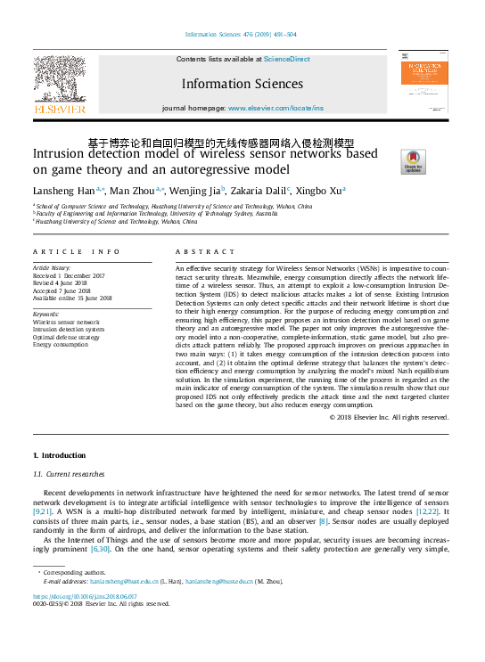 (PDF) Intrusion detection model of wireless sensor networks based on ...