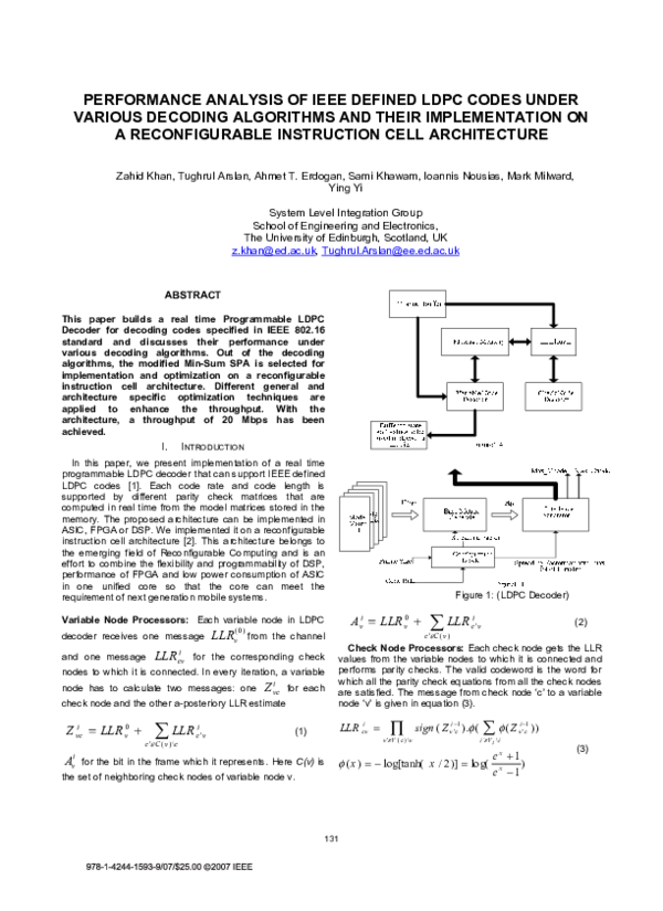 (PDF) Performance analysis of IEEE defined LDPC codes under various ...