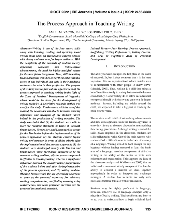 (PDF) The Process Approach in Teaching Writing