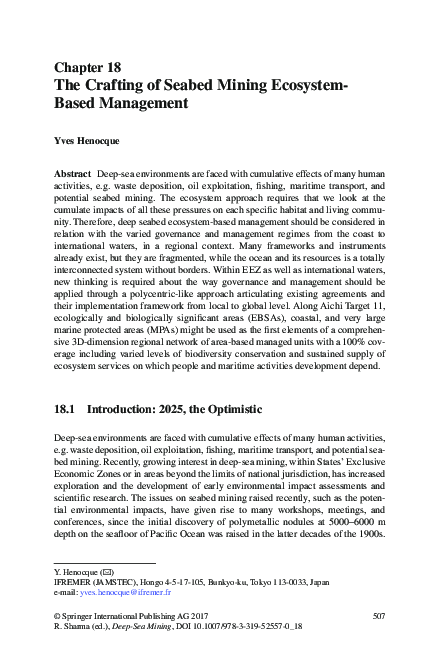 (PDF) The Crafting of Seabed Mining Ecosystem-Based Management