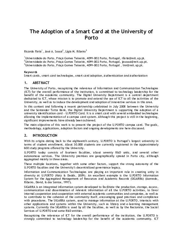 (PDF) The Adoption of a Smart Card at the University of Porto