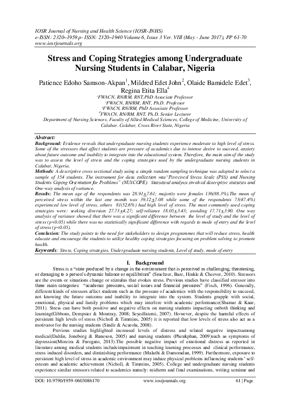 (PDF) Stress and Coping Strategies among Undergraduate Nursing Students ...