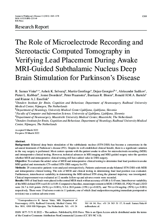 (PDF) The Role of Microelectrode Recording and Stereotactic Computed ...