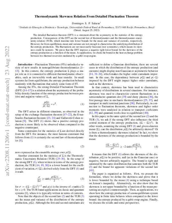 (PDF) Thermodynamic skewness relation from detailed fluctuation theorem