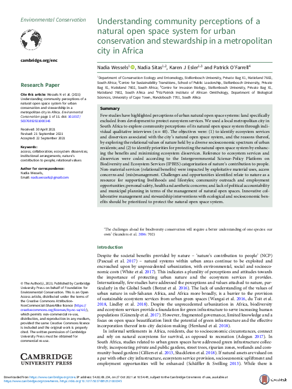 (PDF) Understanding community perceptions of a natural open space ...