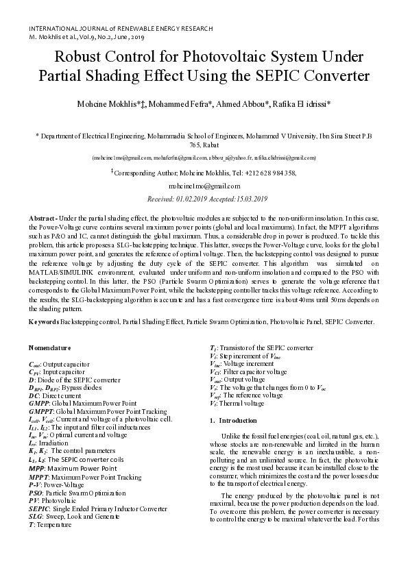 (PDF) Robust Control for Photovoltaic System Under Partial Shading ...