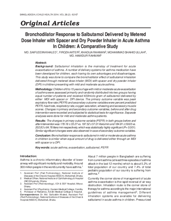 (PDF) Original Articles Bronchodilator Response to Salbutamol Delivered ...