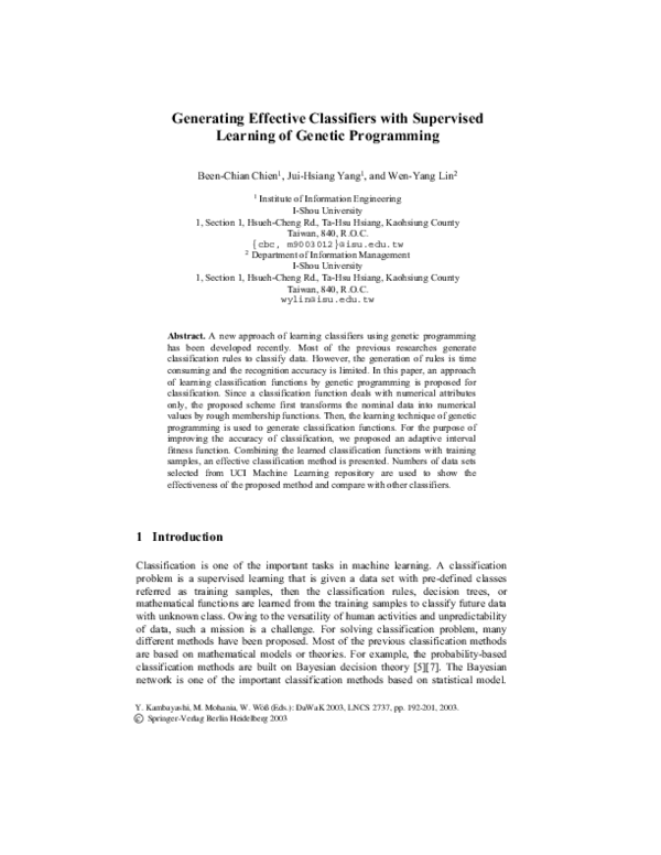 (PDF) Generating Effective Classifiers with Supervised Learning of ...